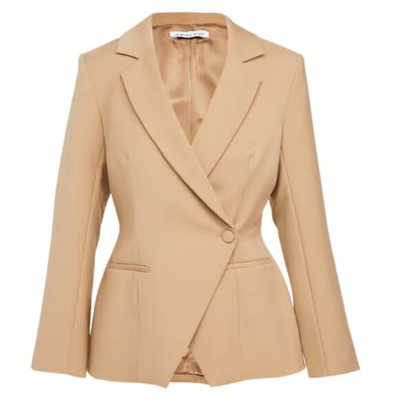 Anine Bing Ade Blazer Wool Blend Crossover Suiting Jacket Tan Beige Medium - Picture 14 of 14